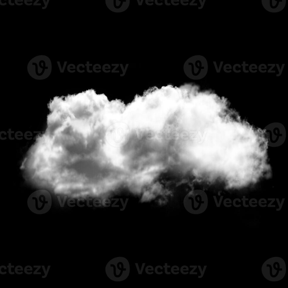 Single white fluffy cloud flying over black background photo