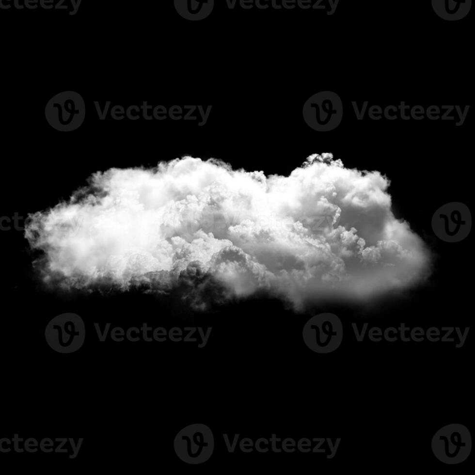 Single white fluffy cloud flying over black background photo