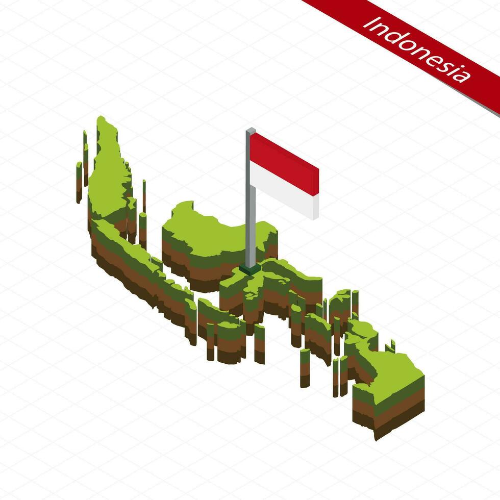 Indonesia isométrica mapa y bandera. vector ilustración.