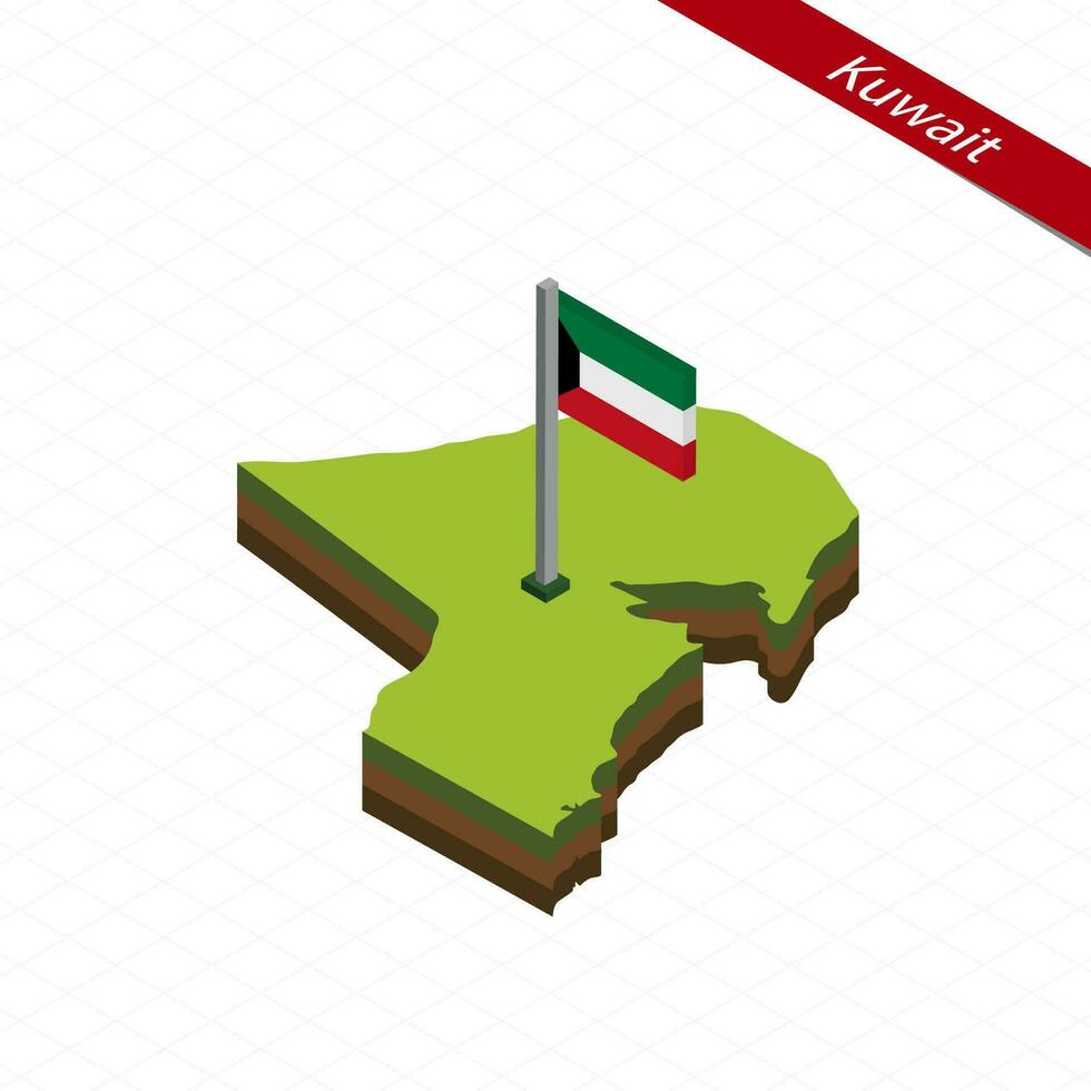 Kuwait Isometric map and flag. Vector Illustration.