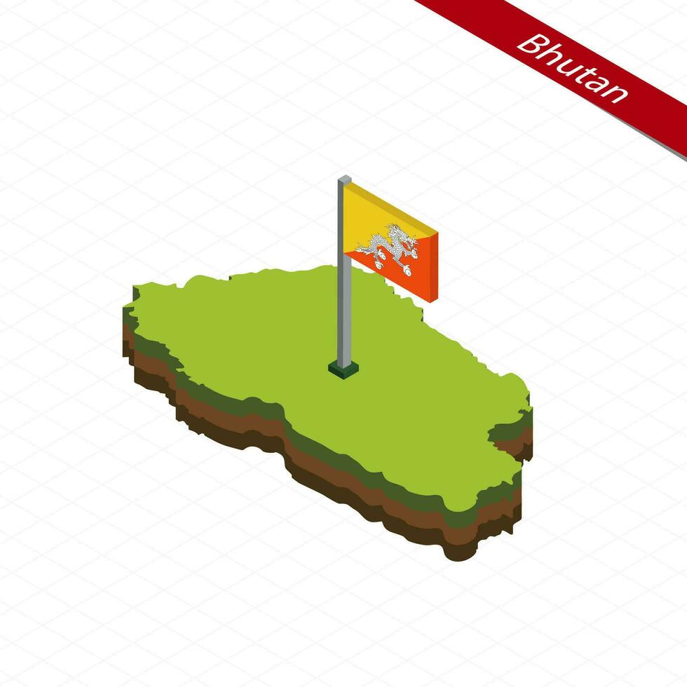 Bhutan Isometric map and flag. Vector Illustration.