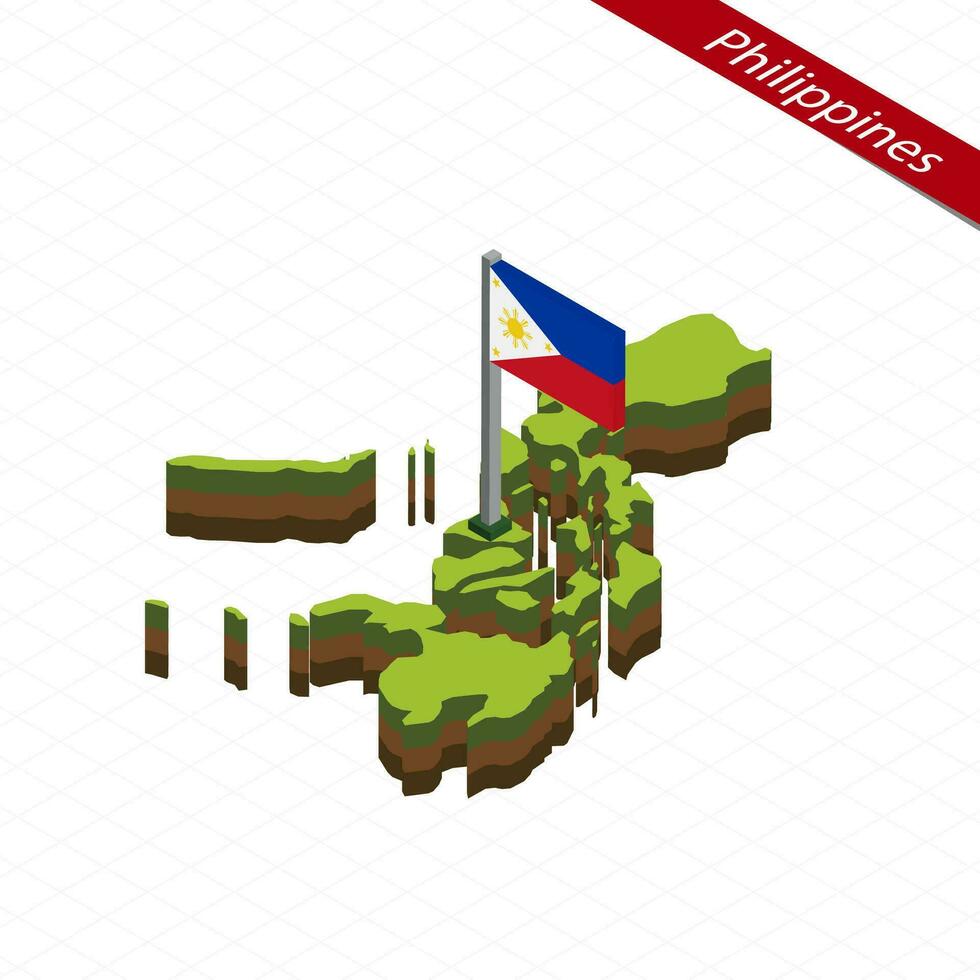 Filipinas isométrica mapa y bandera. vector ilustración.