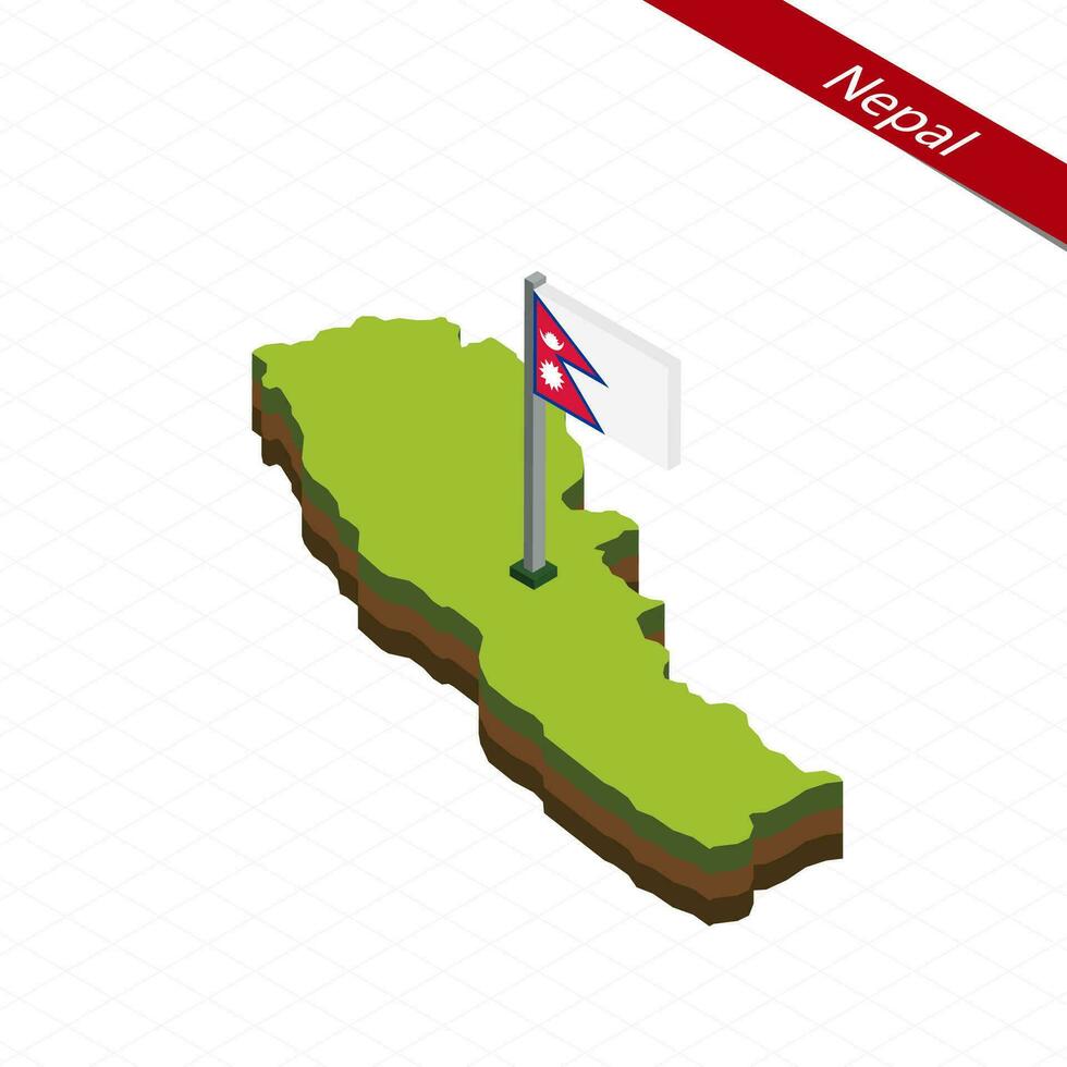 Nepal isométrica mapa y bandera. vector ilustración.