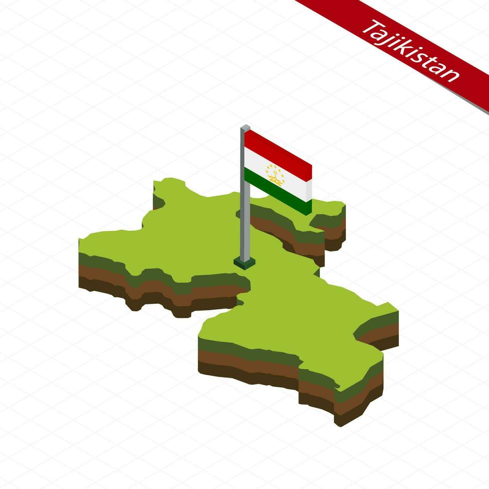 Tajikistan Isometric map and flag. Vector Illustration.