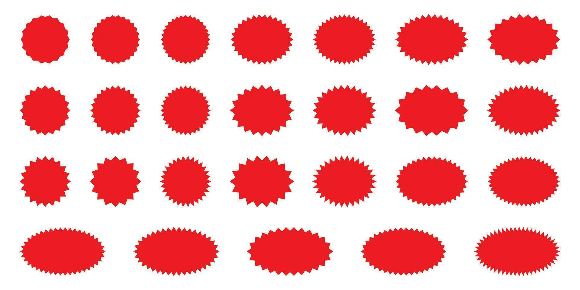 Set of red starburst, sunburst badges. Design elements - best for sale sticker, price tag, quality mark. Flat vector illustration isolated on white background.