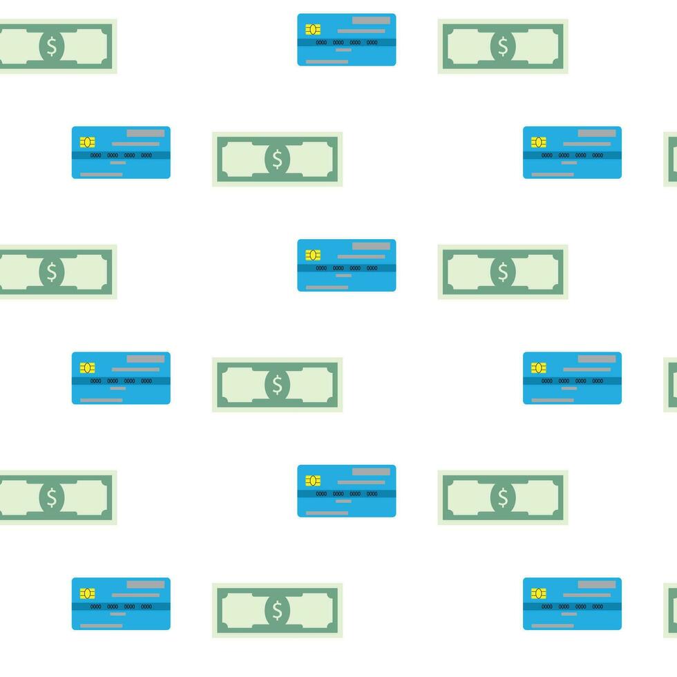 Finance seamless pattern. Commerce profit banknote and credit card. Vector illustration