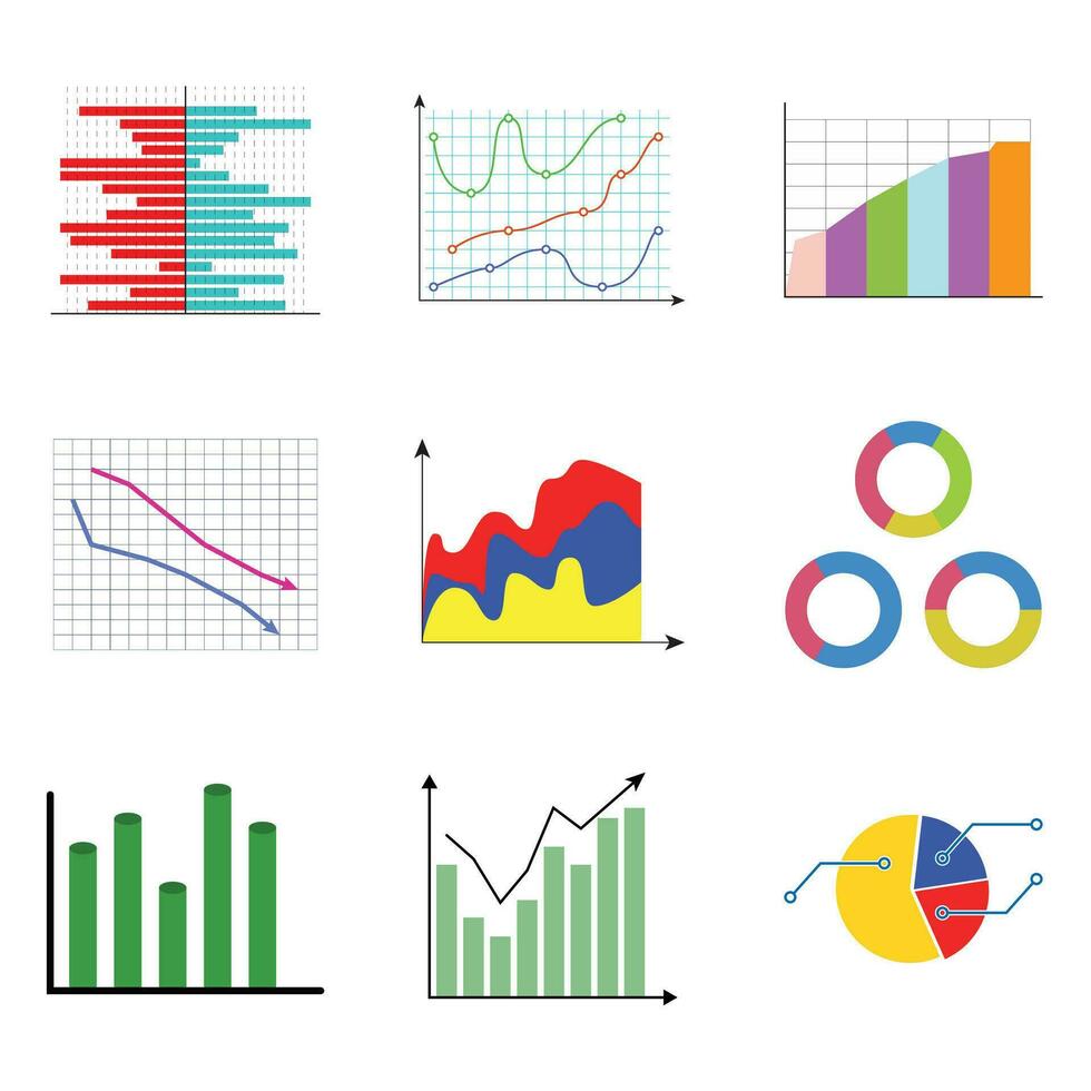 Collection of color diagram and charts. Set of chart for presentation infomation report, vector illustration
