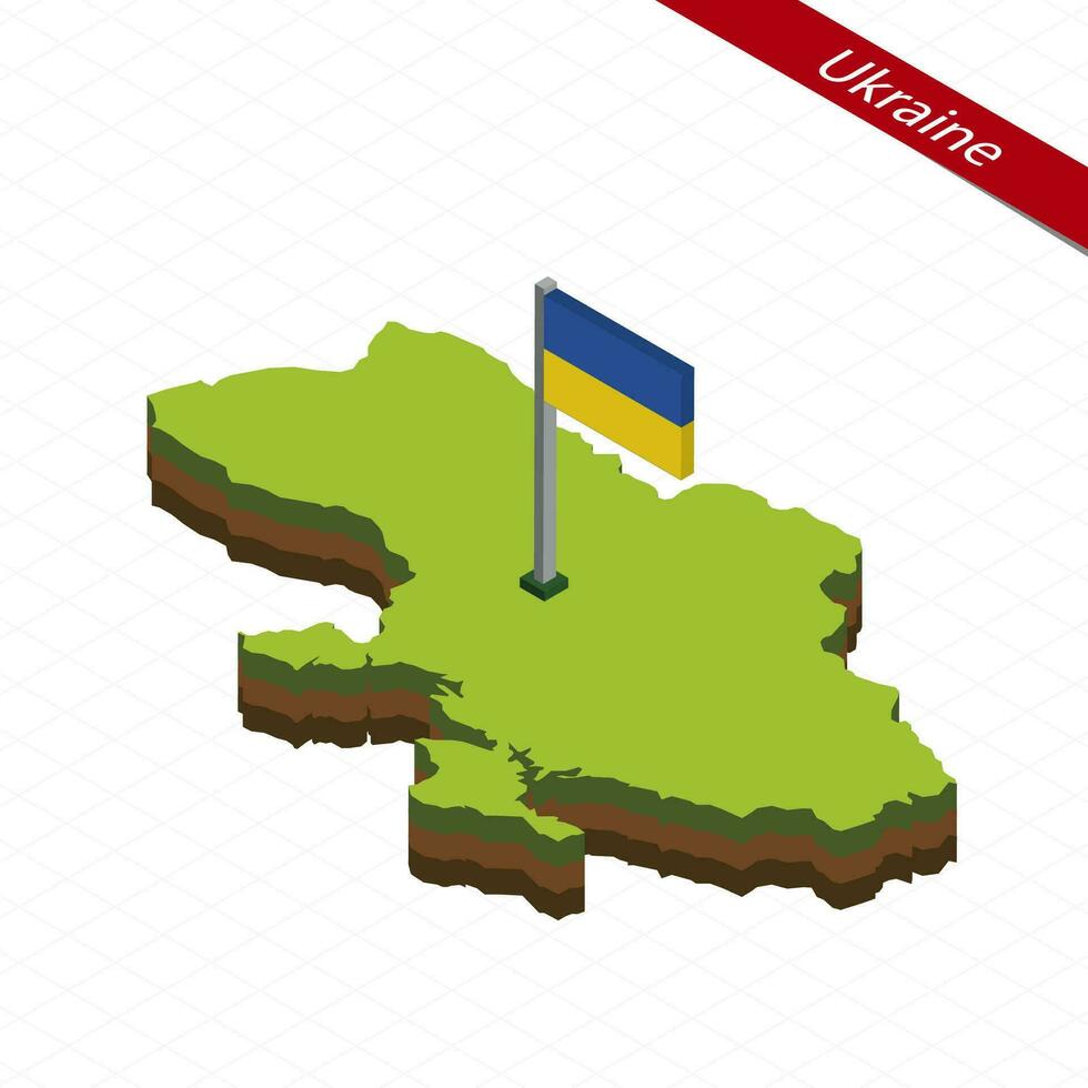 Ukraine Isometric map and flag. Vector Illustration.