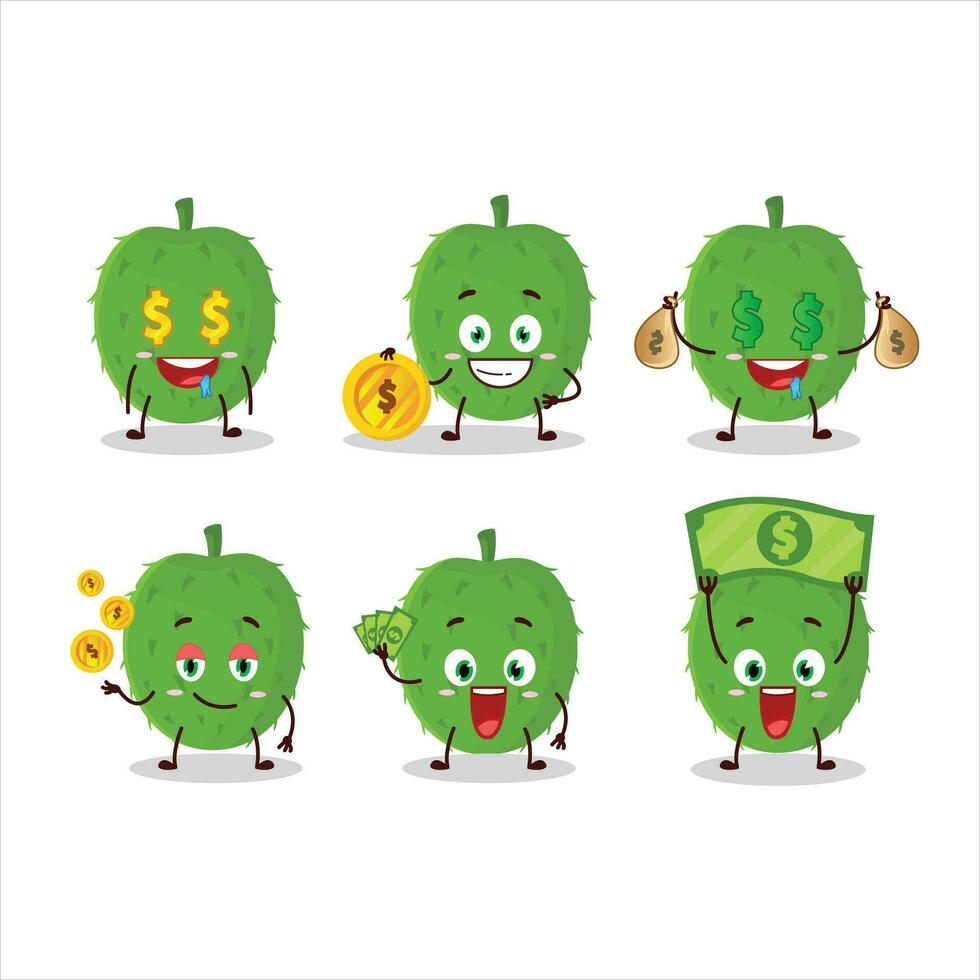 guanábana dibujos animados personaje con linda emoticon traer dinero vector