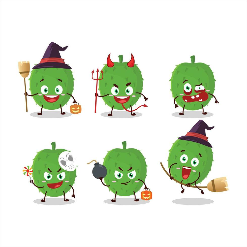 Halloween expression emoticons with cartoon character of soursop vector
