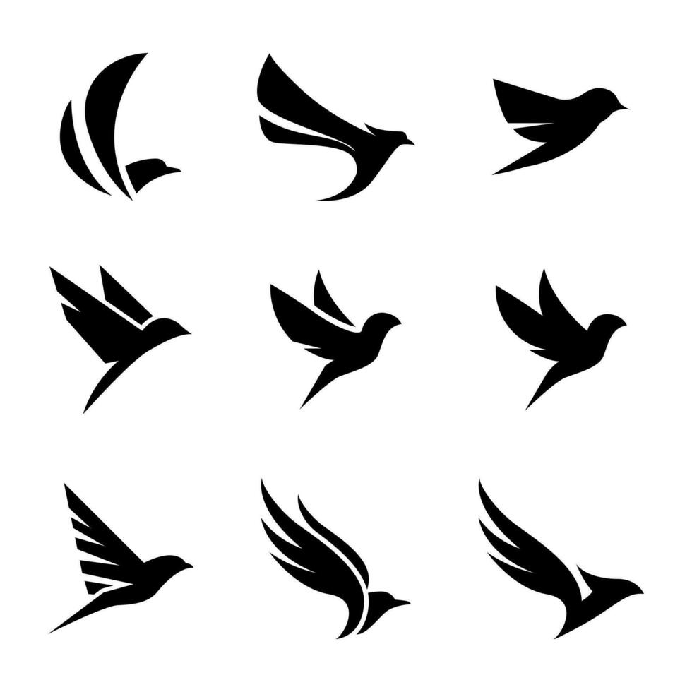 monochrome bird logo set vector