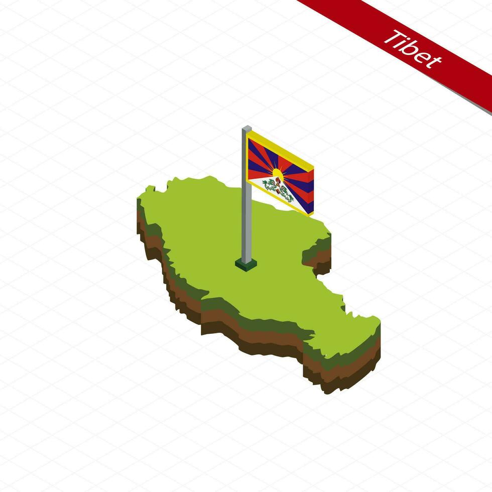 Tíbet isométrica mapa y bandera. vector ilustración.