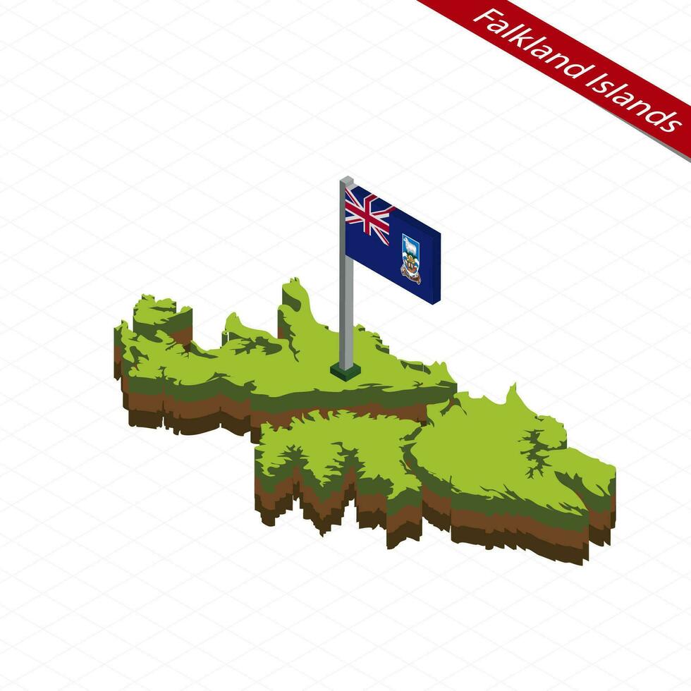 Falkland Islands Isometric map and flag. Vector Illustration.
