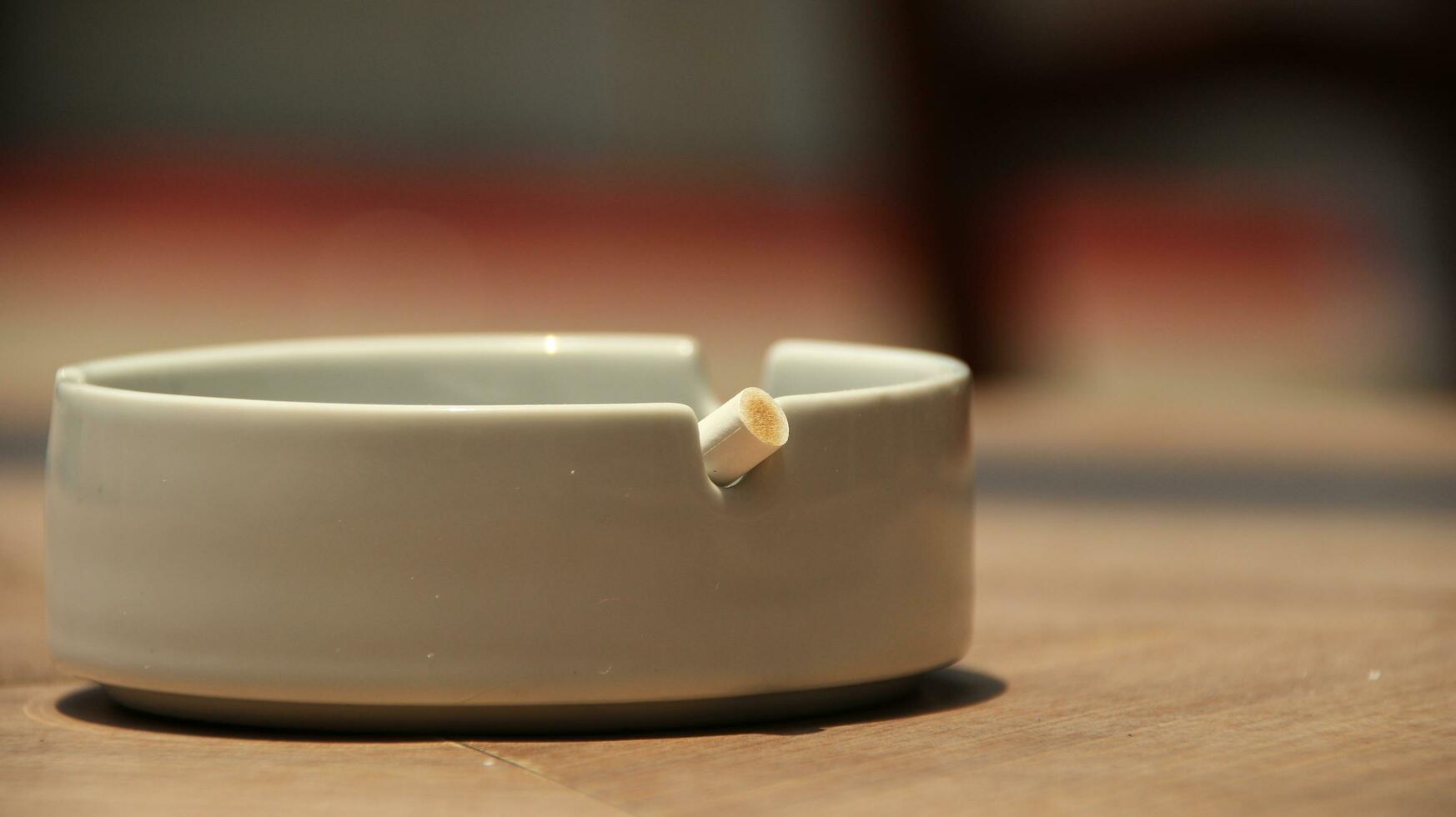 Closeup of empty ashtray with blurred background photo