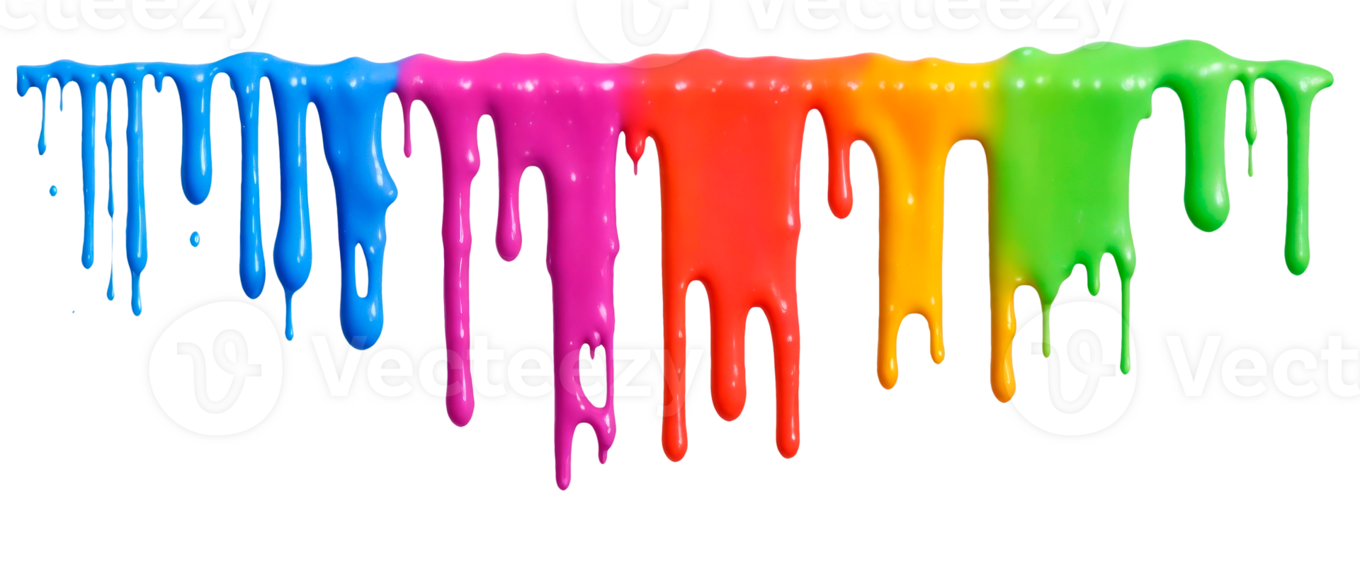 Multicolored paint dripping border isolated on transparent background. AI Generative png