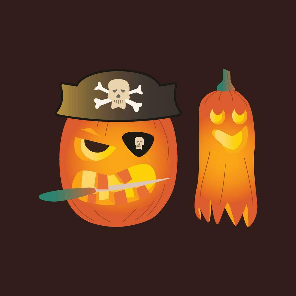 Set of Halloween pumpkins, autumn holiday. A pumpkin with a carved smile. vector