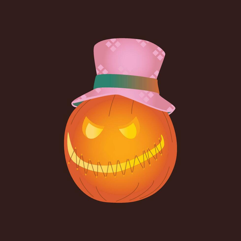 Halloween pumpkins, autumn holiday. A pumpkin with a carved smile and a hat. vector