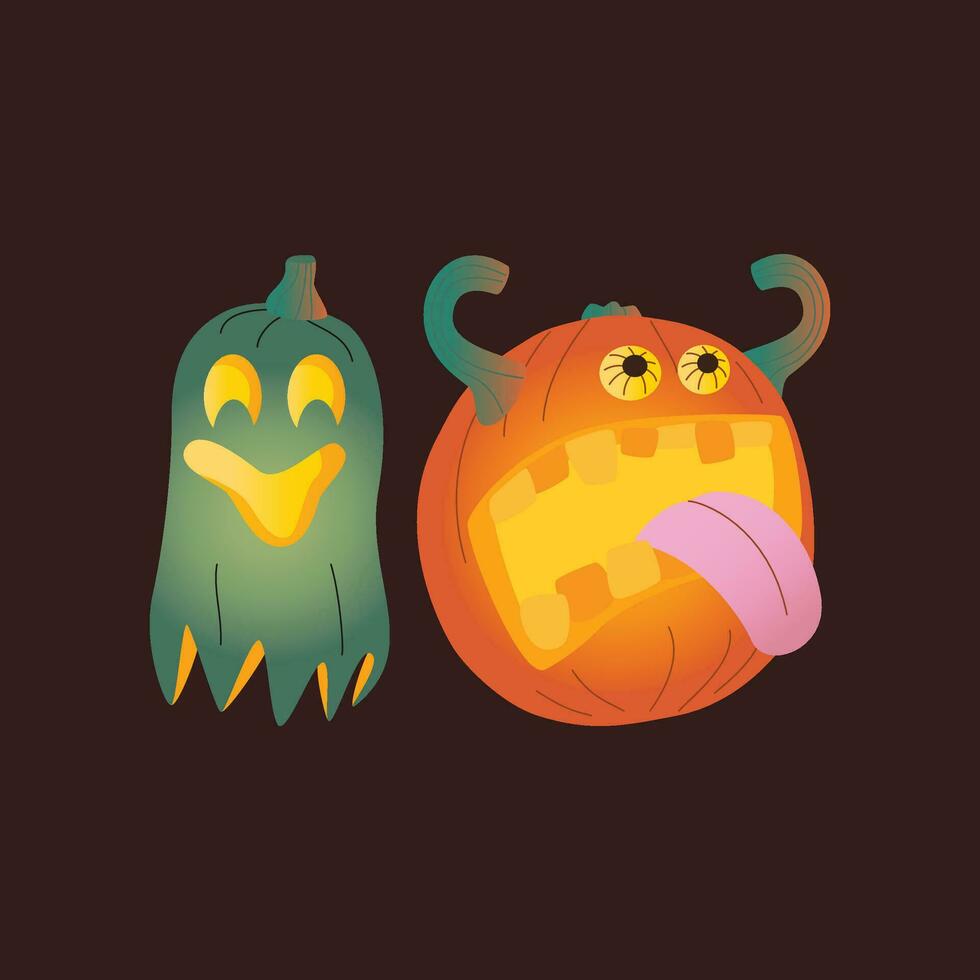 Set of Halloween pumpkins, autumn holiday. A pumpkin with a carved smile. vector