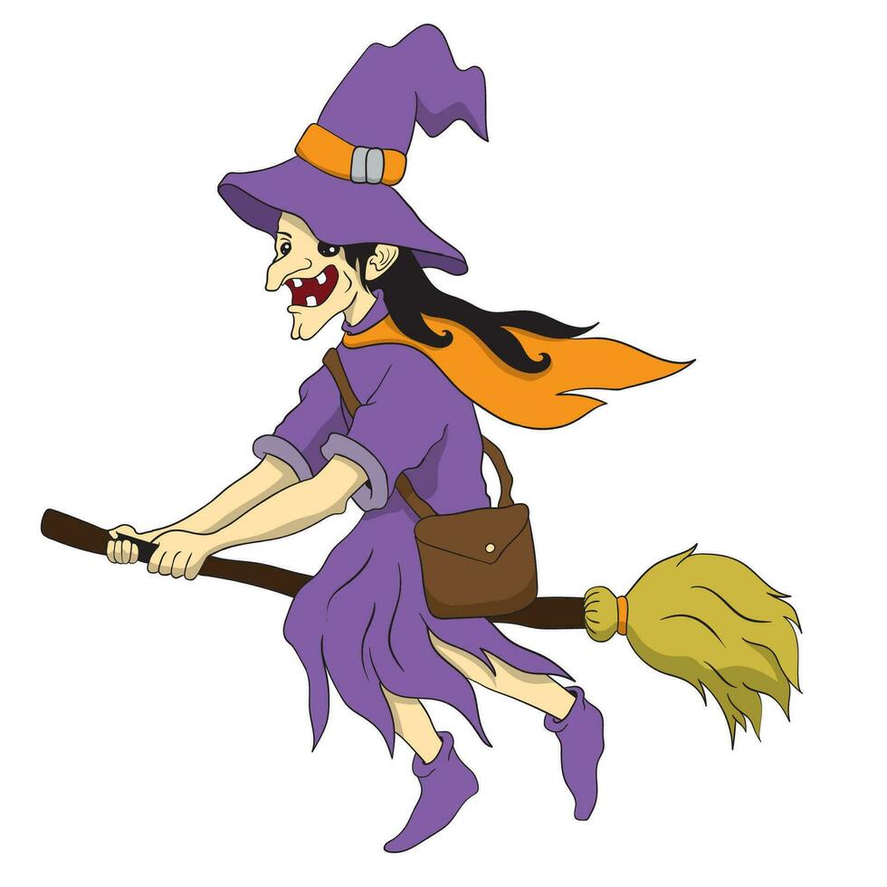 halloween witch vector illustration flying with broom