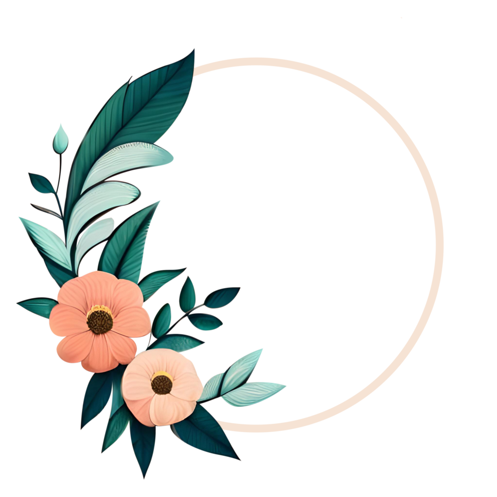flowery peach round border frame clipart isolated transparent png