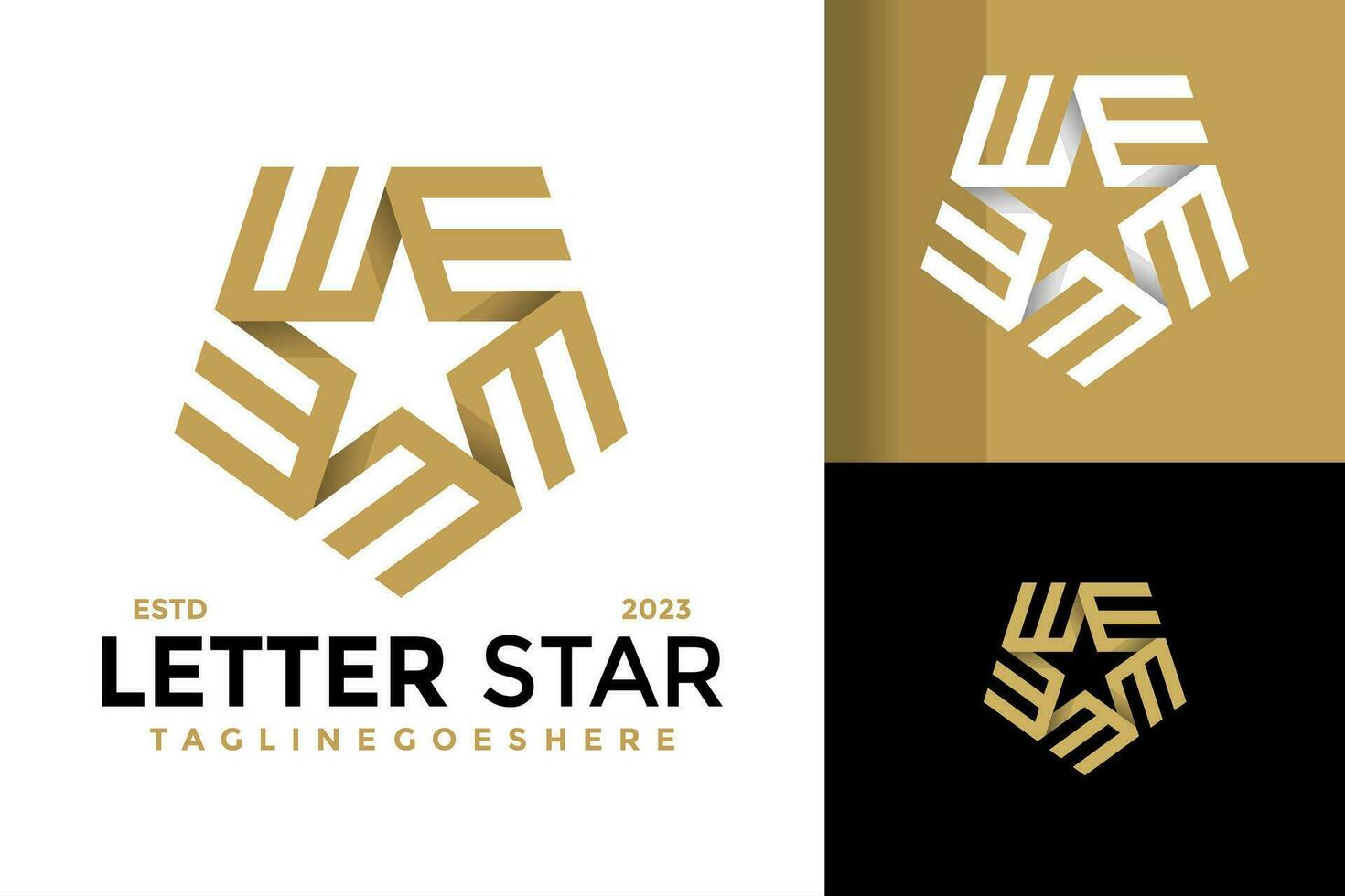 Letter E Star Gold logo design vector symbol icon illustration