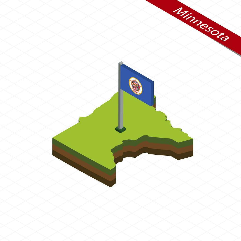 Minnesota isométrica mapa y bandera. vector ilustración.