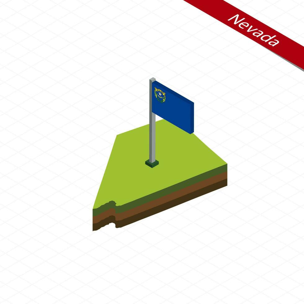 Nevada Isometric map and flag. Vector Illustration.