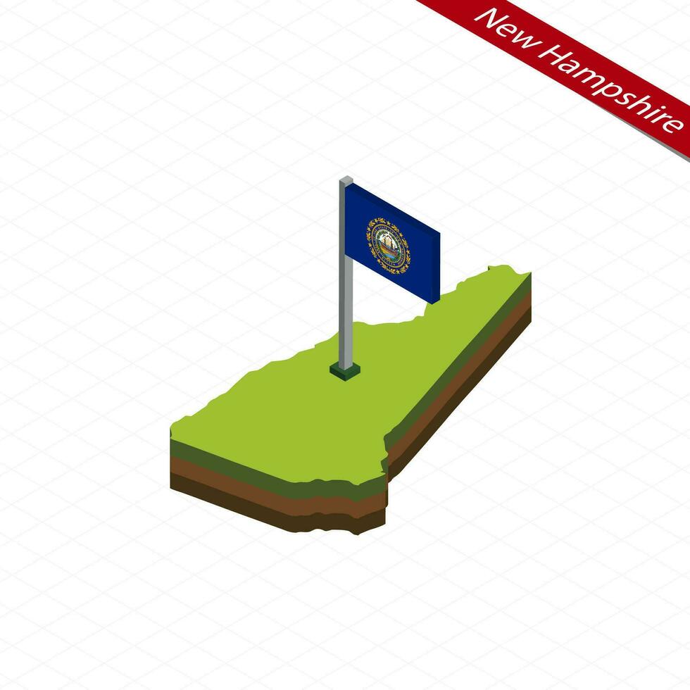 New Hampshire Isometric map and flag. Vector Illustration.