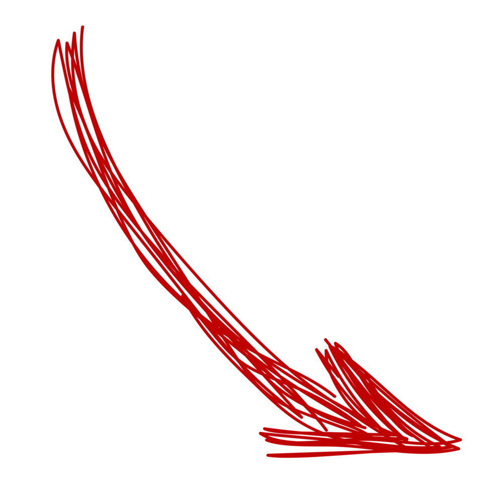 Red Scribble Had Drawn Arrow isolated on a Transparent Background png