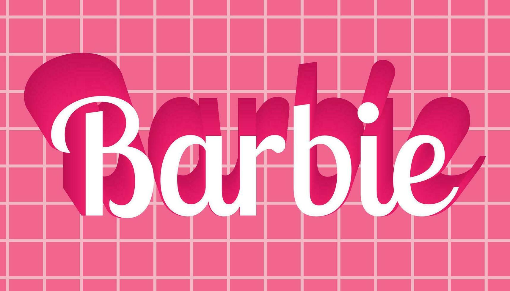 August 2023. Barbie doll. Barbie inscription on a pink background with grid. Editorial. Vector