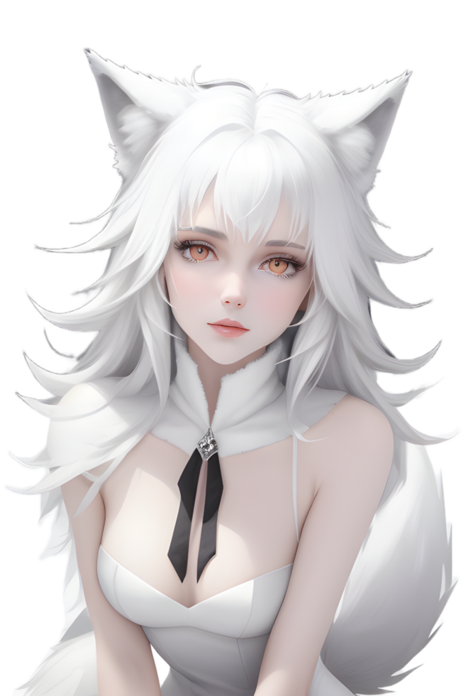 White Fox Demon on Transparent Background By Ai Generator png