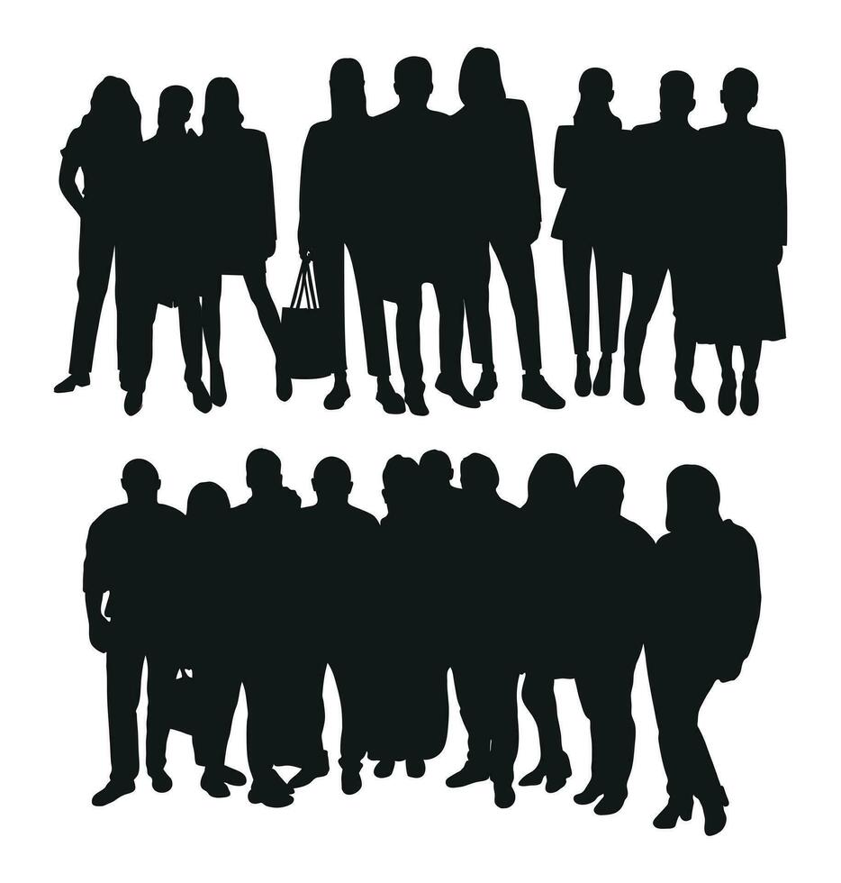 Image of crowd silhouette, group of people. Workers, audience, crowded, corporate, working, teamwork vector