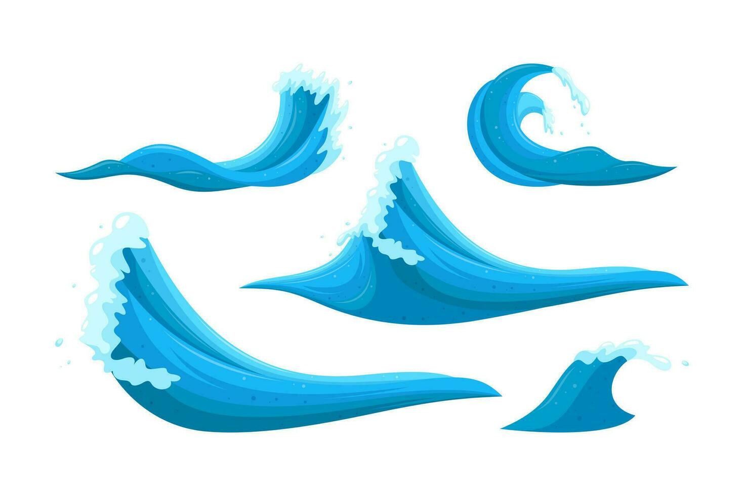 inundación olas y mareas elementos. conjunto de olas causando destrucción y arruinando seguridad. dibujos animados vector ilustración