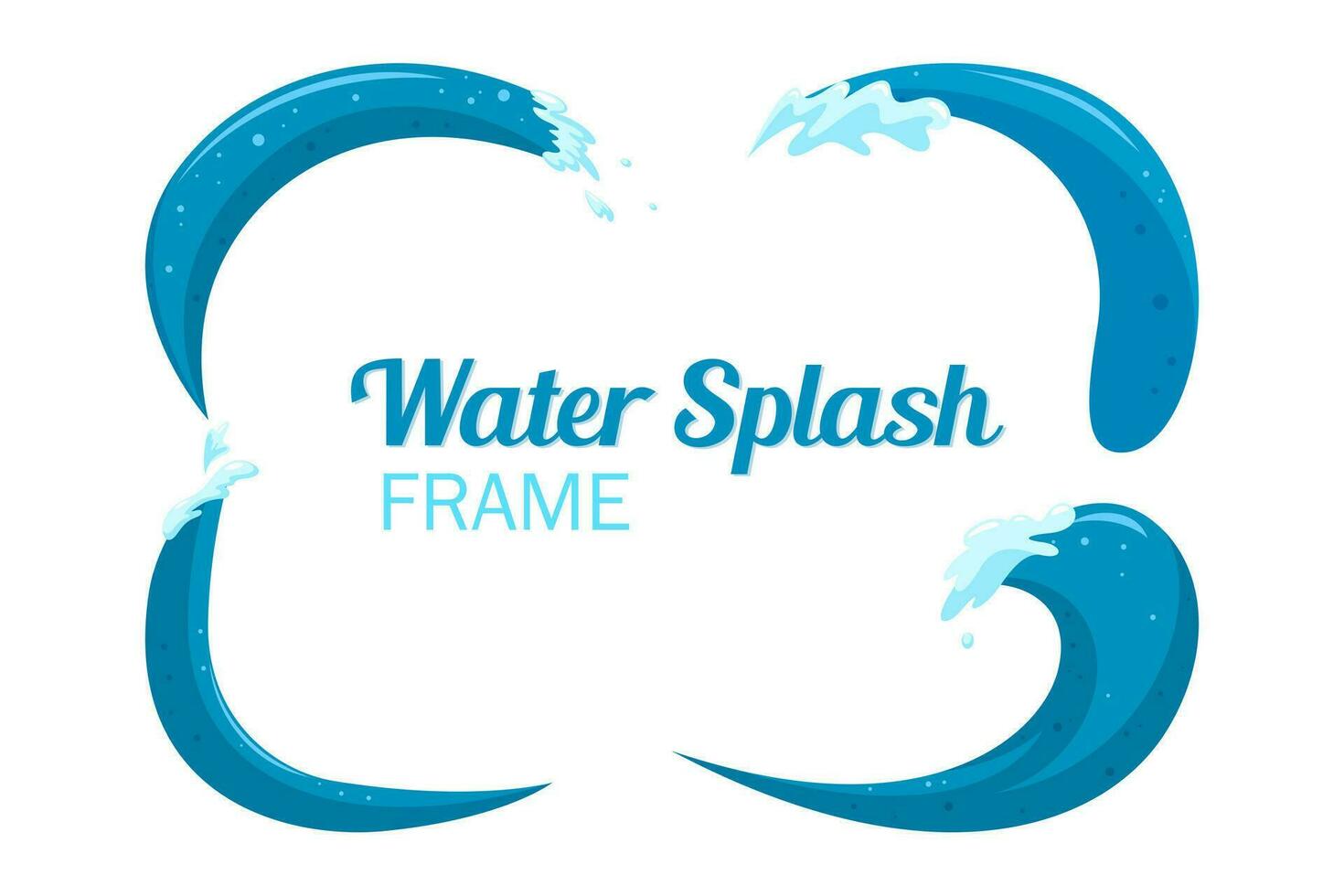 Splashing water frame. Curling waves corners. Vector illustration