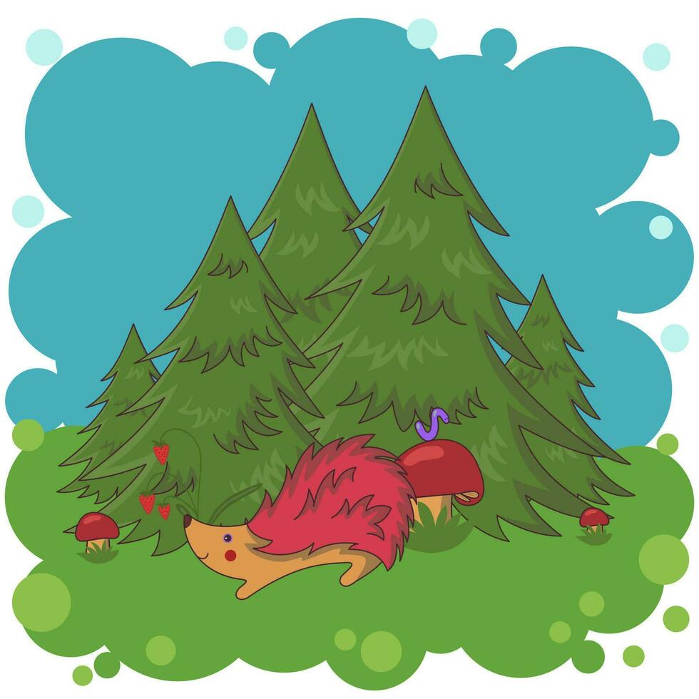 Hedgehog in the fir-forest vector