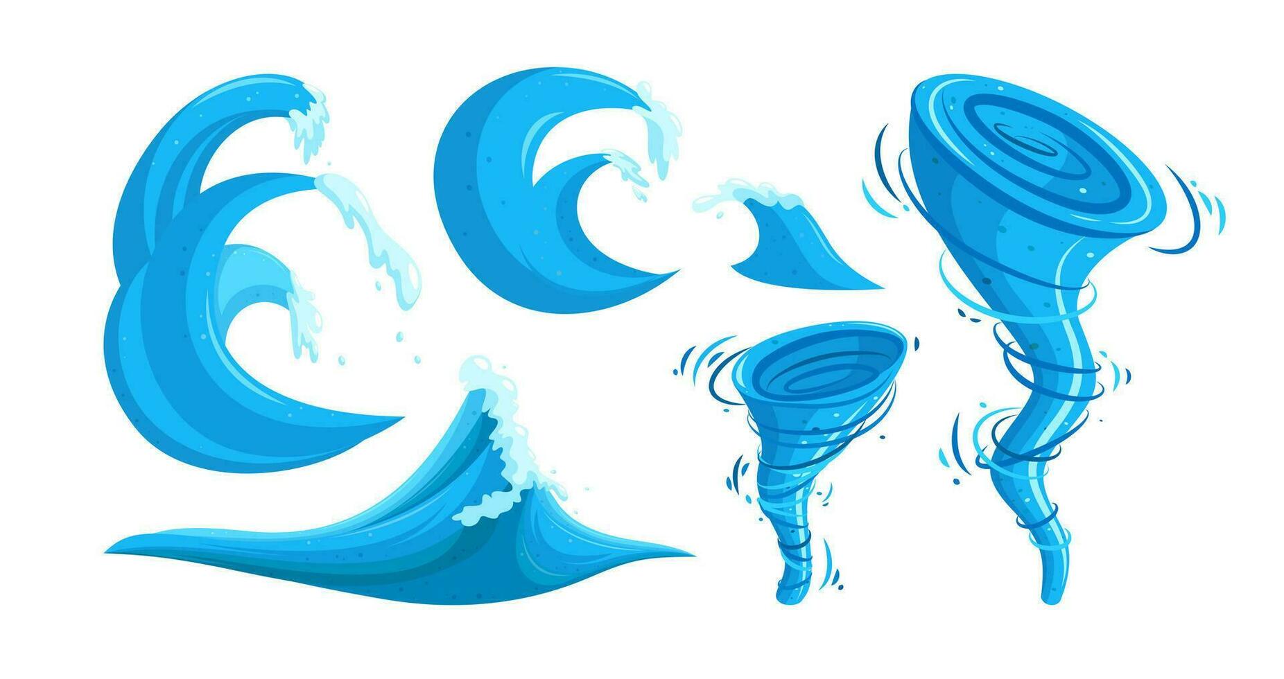 olas y torbellino colocar. tsunami olas inundación el área. vector ilustración