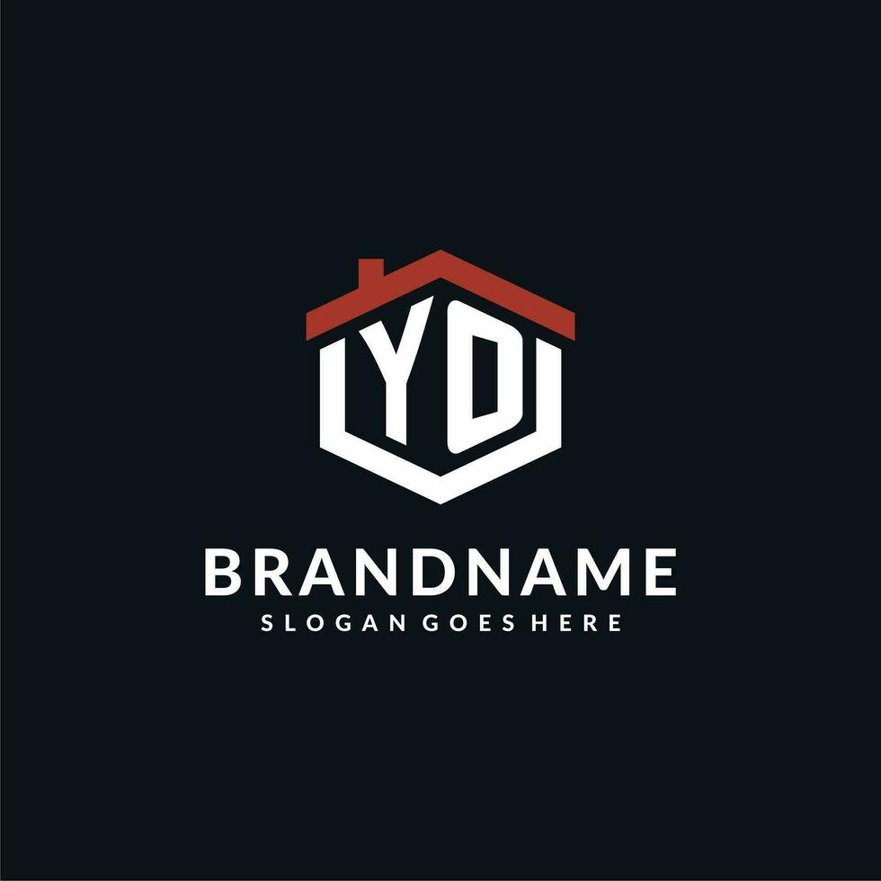 Initial letter YO logo with home roof hexagon shape design ideas vector