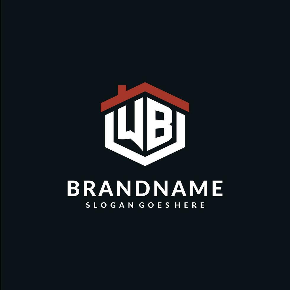 Initial letter WB logo with home roof hexagon shape design ideas vector