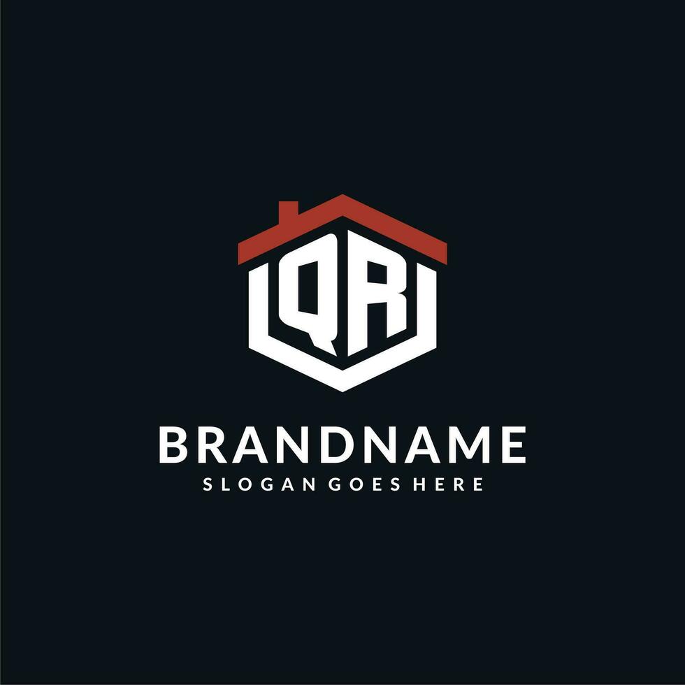 Initial letter QR logo with home roof hexagon shape design ideas vector