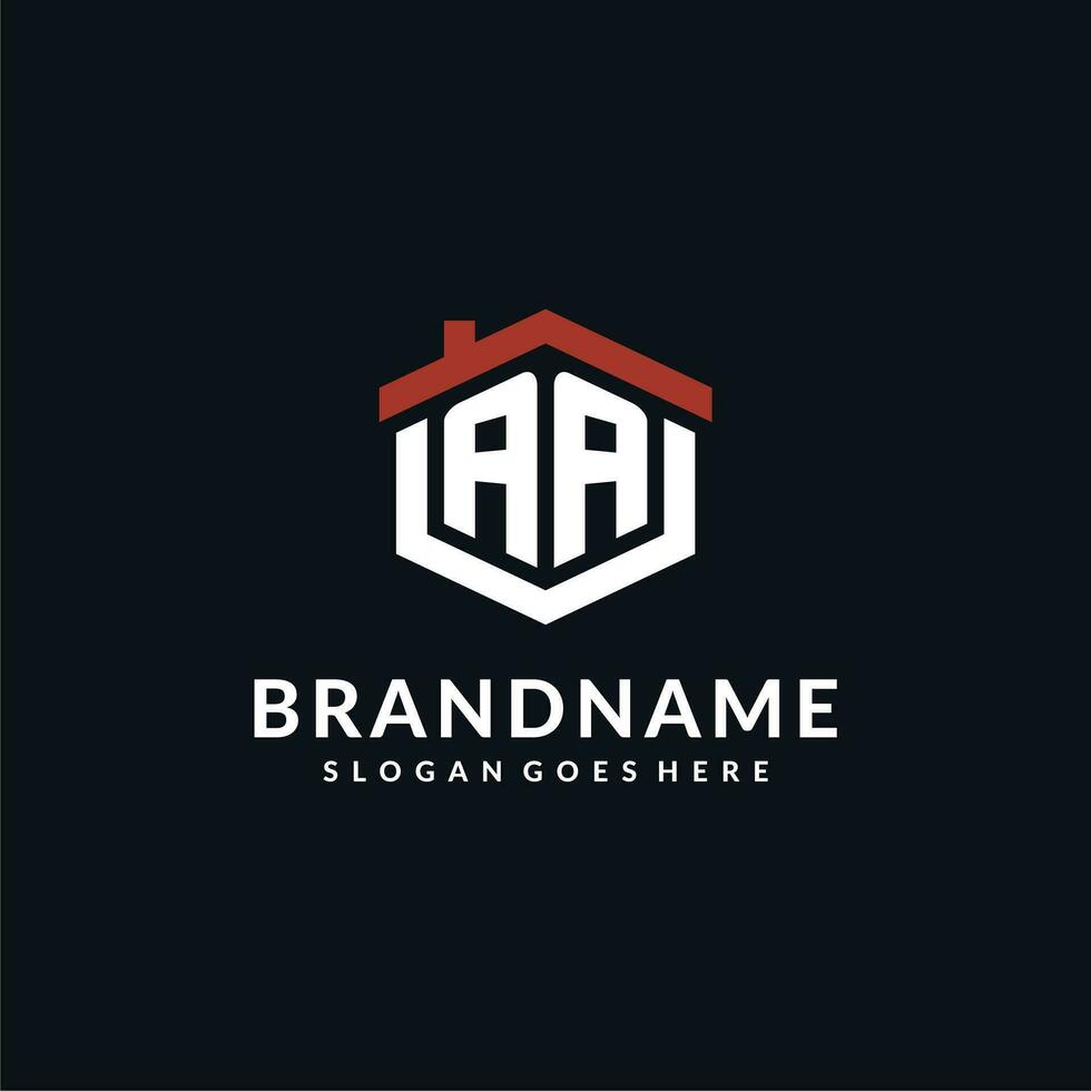 Initial letter AA logo with home roof hexagon shape design ideas vector