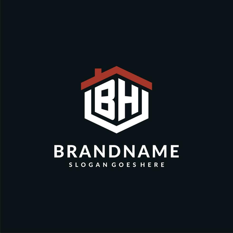 Initial letter BH logo with home roof hexagon shape design ideas vector