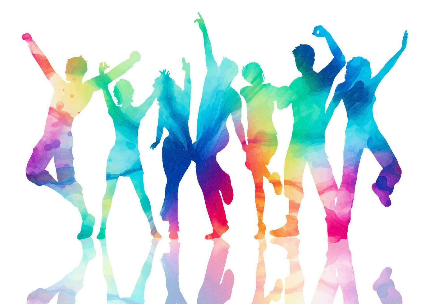 brightly coloured silhouettes of people dancing vector