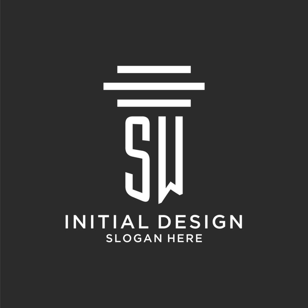 SW initials with simple pillar logo design, creative legal firm logo vector