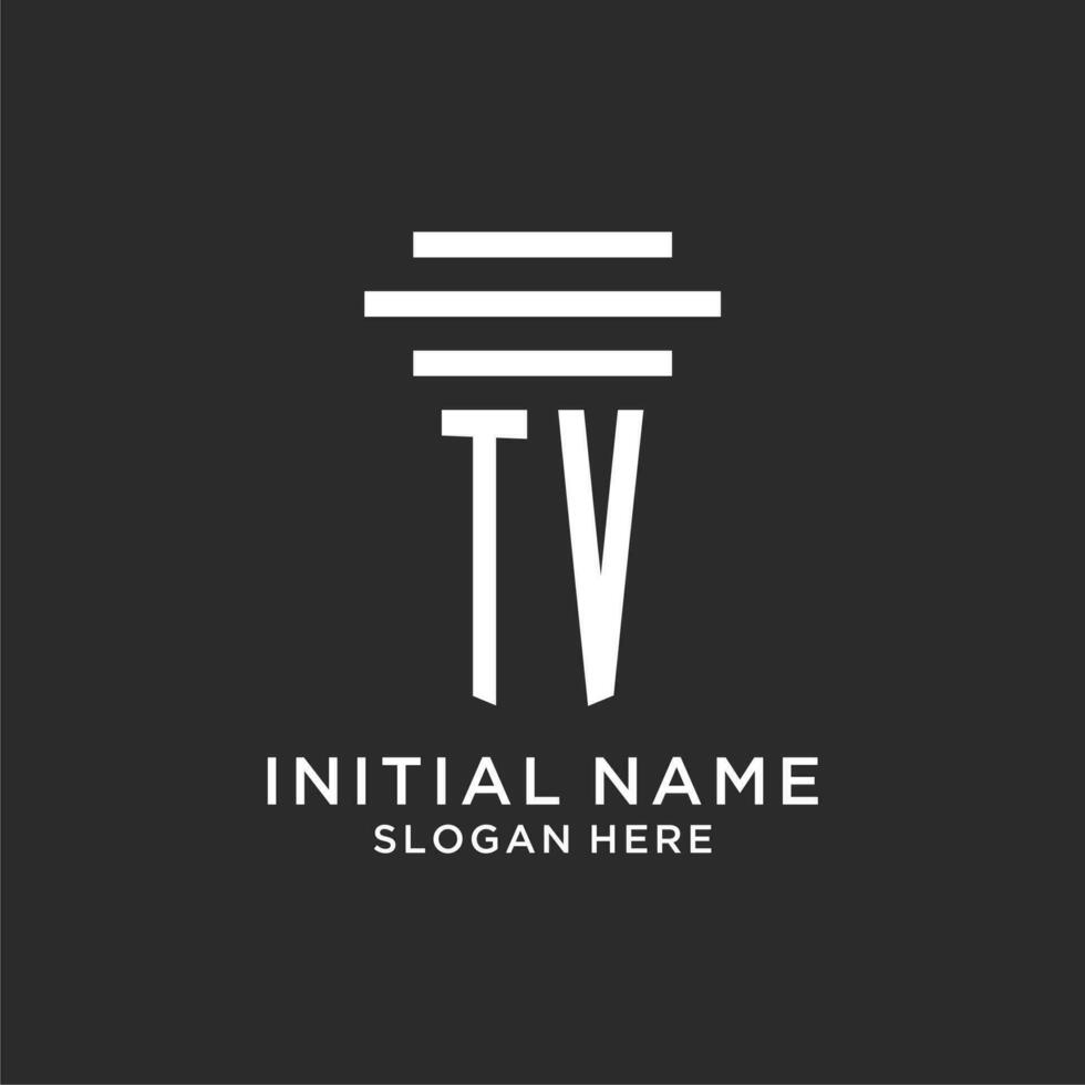 TV initials with simple pillar logo design, creative legal firm logo vector