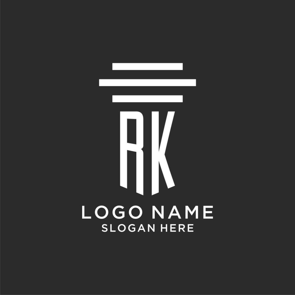 RK initials with simple pillar logo design, creative legal firm logo vector