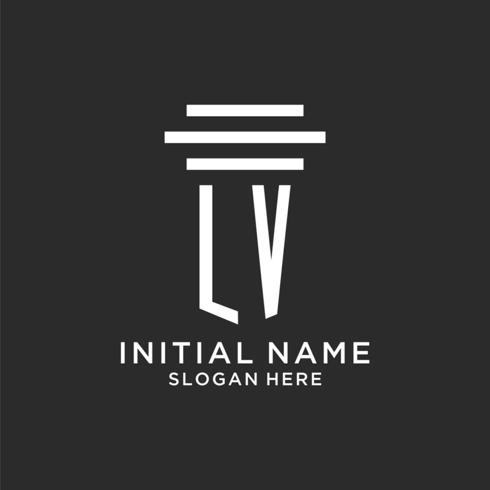 LV initials with simple pillar logo design, creative legal firm logo vector