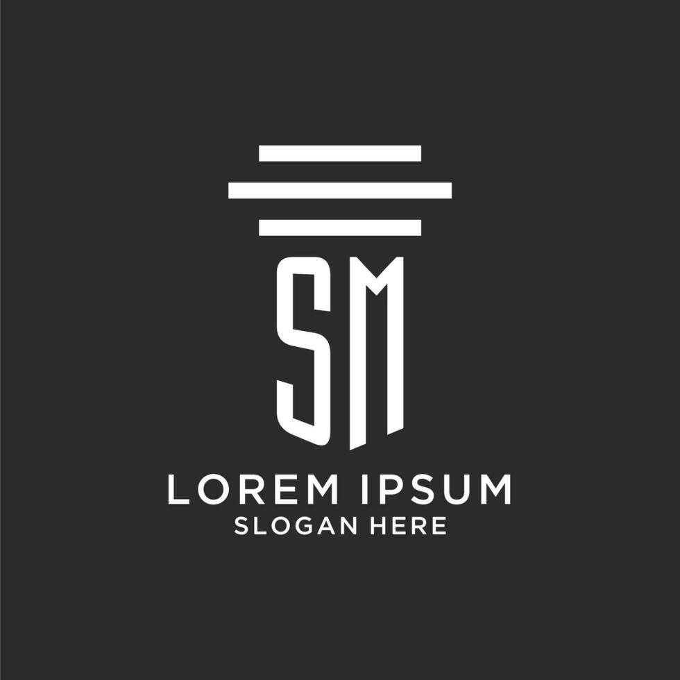 SM initials with simple pillar logo design, creative legal firm logo vector