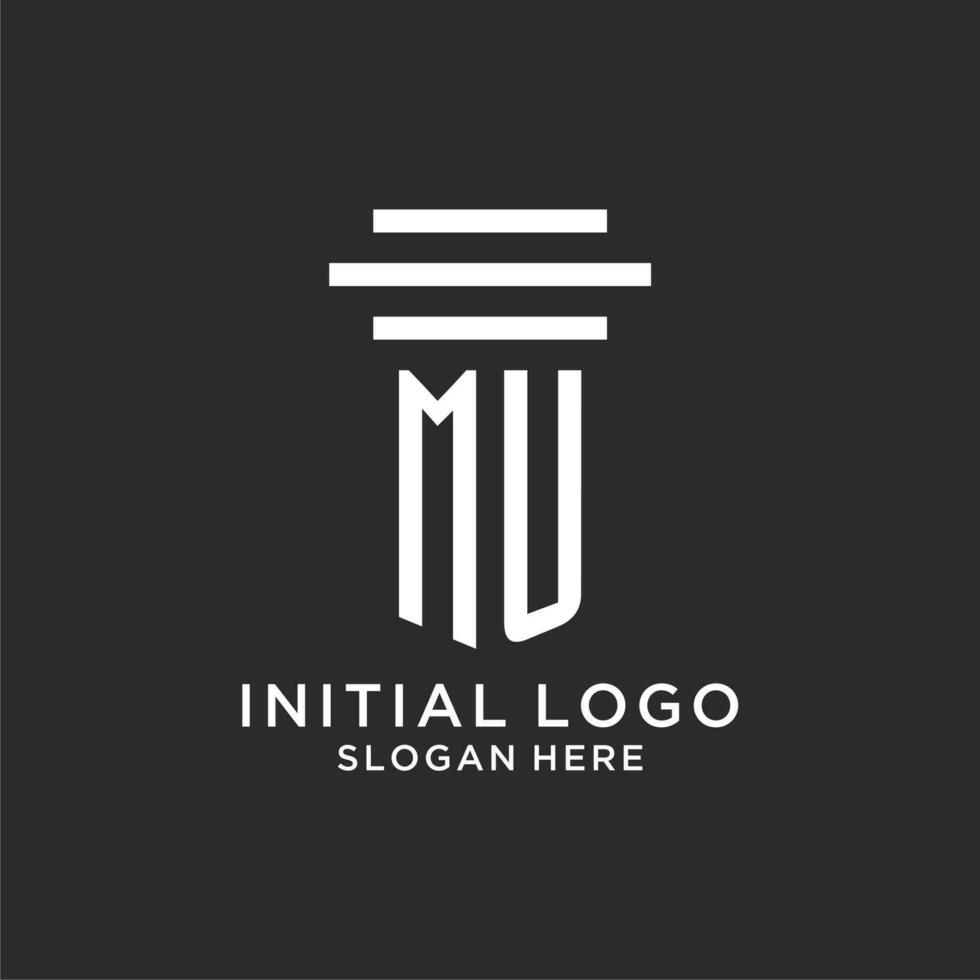 MU initials with simple pillar logo design, creative legal firm logo vector