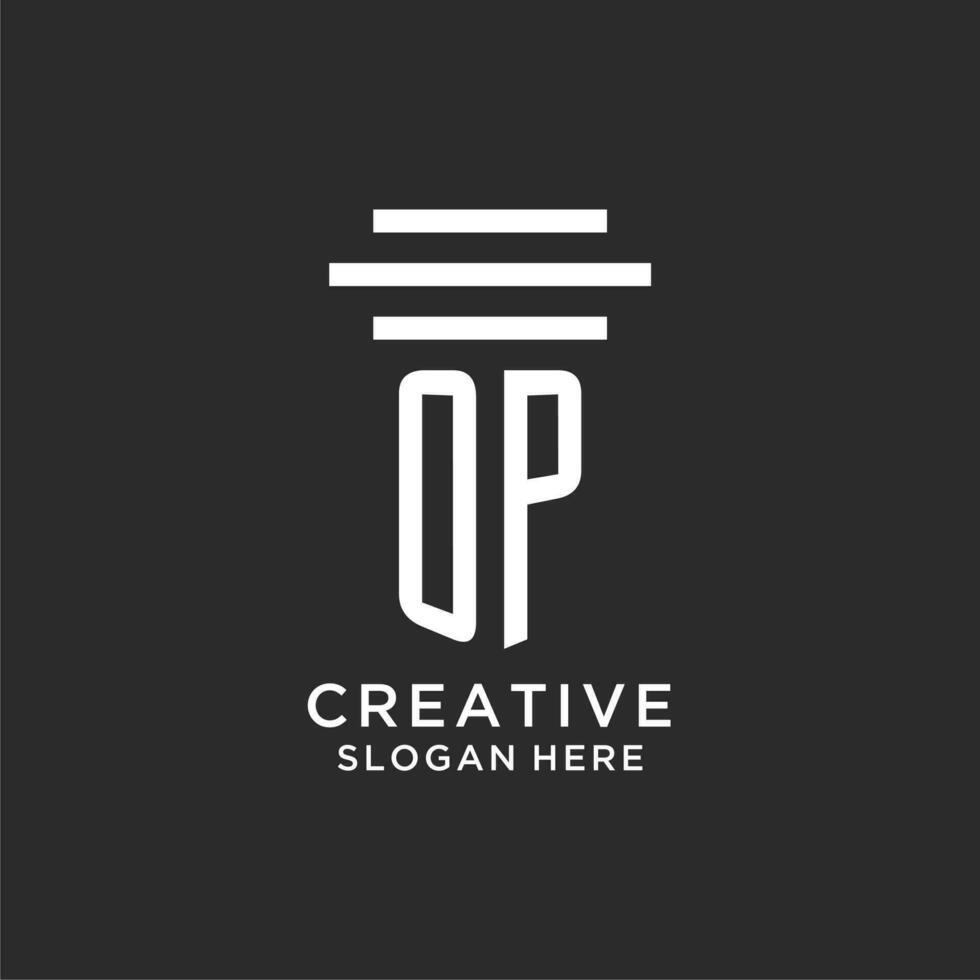 OP initials with simple pillar logo design, creative legal firm logo vector