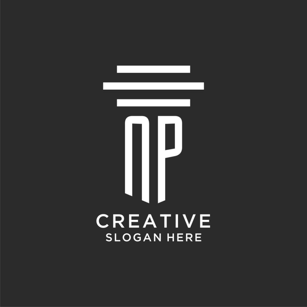 NP initials with simple pillar logo design, creative legal firm logo vector